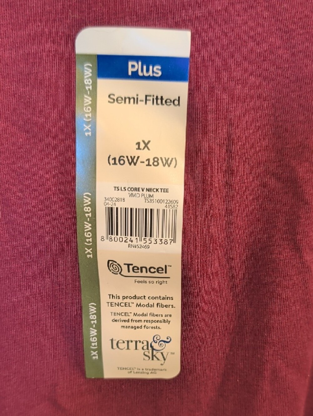 Terra & Sky Plum V-Neck Long Sleeve Top 1X NWT Plus Size Soft Stretch Casual - Picture 4 of 6